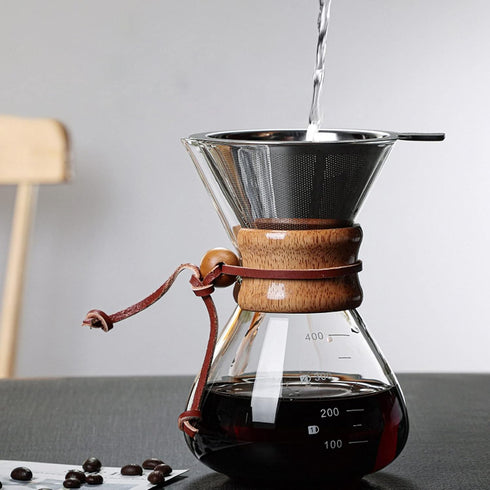 Pour Over Coffee Maker, 400ML Glass Coffee Maker with Double Layer Stainless Steel Filter, Coffee Dripper Brewer Glass Coffee Pot, Holds 2 to 3 Cu...