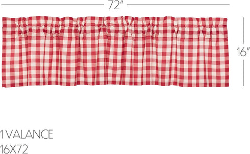 Farmhouse Red Country Buffalo Check Cotton Annie Kitchen Curtains Rod Pocket Hanging Loops 16x72 Valance...