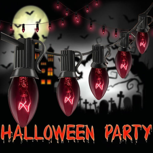 Abeja 25Ft Halloween Clear Black String Lights, C7 Black Purple String Lights with 27 Clear Black Bulb, Outdoor Halloween Decorations Hanging Ligh...