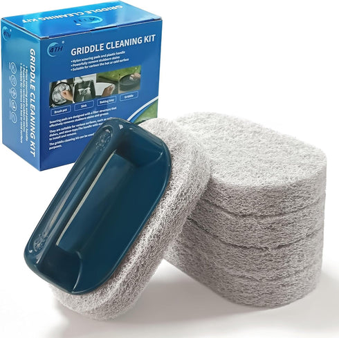4TH Griddle Cleaning Kit Compatible with Blackstone, Non-Scratch Scouring Utensils-5 Scrubber Pads and 1 Handle for Kitchen/Grill & BBQ (Dark Blue...