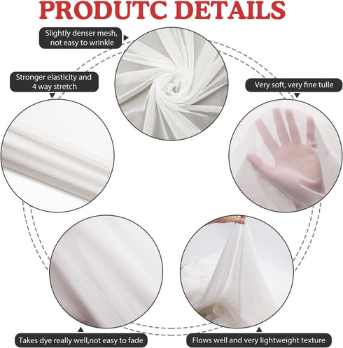 Mesh Fabric 4-Way Stretch Power Mesh 2 Yards Long 60" Wide Lightweight Sheer (Off-White)...