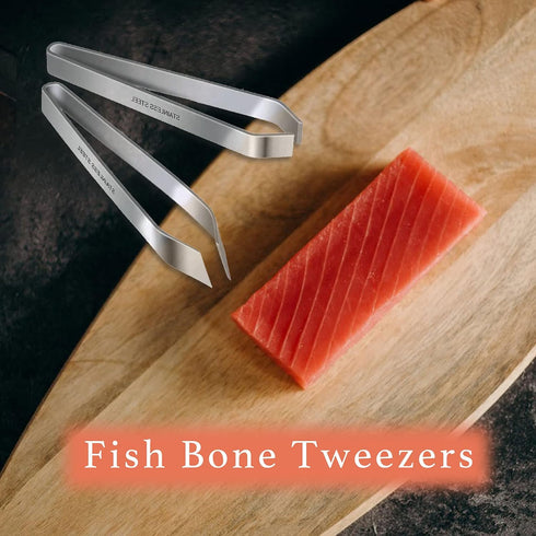 2 Pcs Fish Bone Tweezers, Fish Bone Pliers, Stainless Steel Flat and Slant Tweezers, Kitchen Meat Hair Remover Tool, Suitable for Salmon and Sea B...