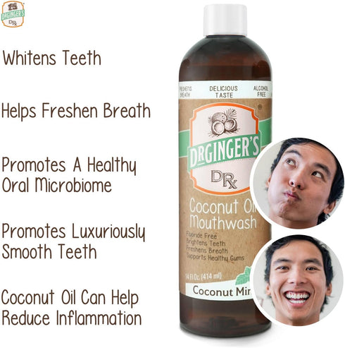 Dr. Ginger's Coconut Oil Pulling Mouthwash, Travel Size, All-Natural Formula for Tongue and Gum Health, Fights Bad Breath and Whitens Teeth, Alcoh...