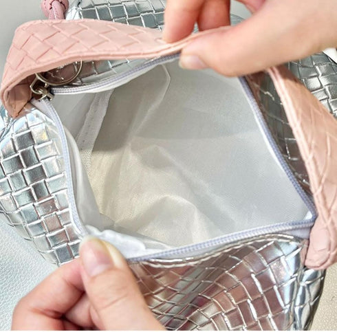 Makeup Travel Bag Cosmetic Bag, PU Leather Bright Quilted Toiletry Bag for Women Large Capacity Make Up Organizer Dorm Room Essentials (Silver)...