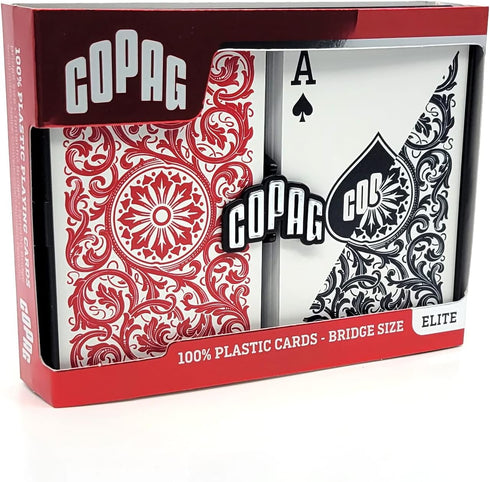 Copag 1546 Design 100% Plastic Playing Cards, Bridge Size (Narrow) Red/Black Double Deck Set (Regular Index)...