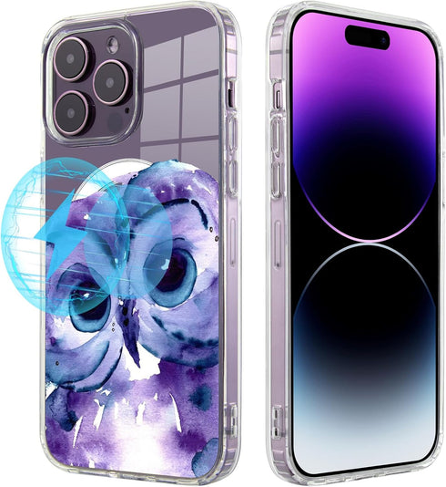Compatible with MagSafe Designed for iPhone 13 with Purple Owl Pattern,Magnetic Wireless Charging Clear Transparent TPU Phone Case Cover for iPhon...