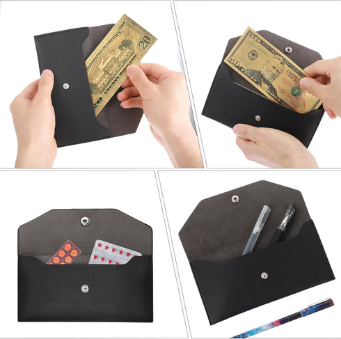 Black Cash Envelope Wallet Leather Money Wallet Organizer for Cash Reusable Money Bag Pouch Budget Binder Waterproof Slim Budget Envelope for Mone...