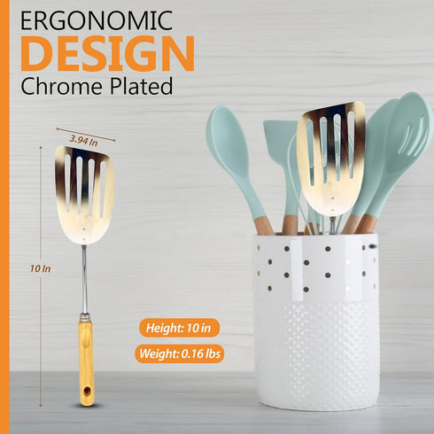 Alpine Cuisine Spatula with Wood Handle 10-Inches - Chrome Heat Resistant Kitchen Spatulas - Barbecue Spatulas Turner for Cooking - Dishwasher Saf...