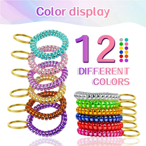 12 Colors Wrist Keychain Plastic Spring Flexible Spiral Wrist Coil Stretchable Wrist Band Wristlet Keychain Bracelet Wrist Coil for Sauna Gym Pool...