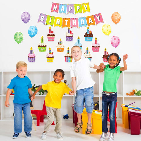 45 Pieces Happy Birthday Bulletin Board Set Birthday Bulletin Board Decorations Classroom Birthday Chart Birthday Calendar Balloon Candle Cupcake ...