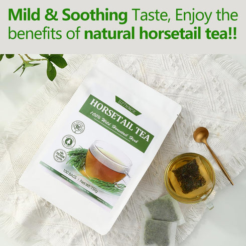 Premium 100 Horsetail Tea Bags, Made with 100% Wild Natural Horse Tail Herb, For Hair & Nail, No Additives & Caffeine Free-Cola De Caballo Hierba....