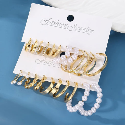 10 Pairs Gold Hoop Earrings Set For Women, Chunky Earring Multipack Hypoallergenic Trendy Big Samll Stud Earring Lightweight Twisted Pearl Ear Pac...