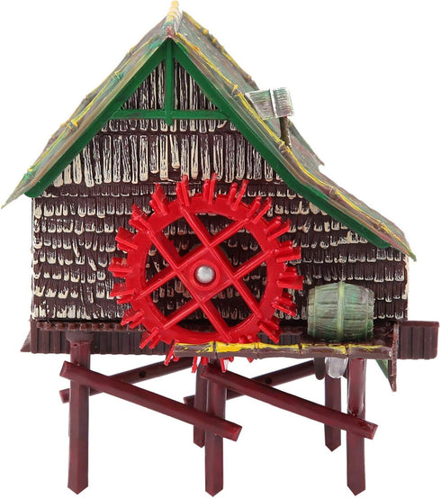 DAUERHAFT Aquarium Windmill, Aquarium Decorations Big Water Wheel Landscaping Pneumatic Aerated Waterwheel Hut Resin for Fish Tank Landscaping Dec...