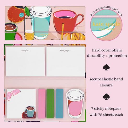 Kate Spade New York Padfolio with 7 Sticky Note Pads, Studying Essentials Set includes Cute Sticky Notes with 75 Sheets Per Notepad, Rise and Shin...