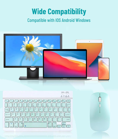 Wireless Keyboard and Mouse Combo, Cute Bluetooth Keyboard with Slicent Mouse, 3 Adjustable DPI, 2.4G USB Slim Keyboard Mouse Set for Windows for ...