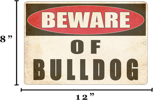 Rogue River Tactical Beware of Bulldog Dog Metal Tin Sign Yard Outdoor Warning Fence Sign Large 12x8"...