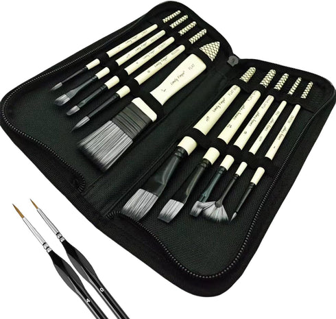 12pcs Artist Paint Brush Set with Carrying Case Premium Nylon Hair Brushes for Watercolor, Acrylic, Oil and Gouache Painting...