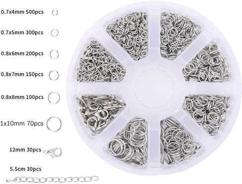 Jump Rings for Jewelry Making Lobster Clasps and Chain Extension Tails 4mm 5mm 6mm 7mm 8mm 10mm Open Jump Rings for Necklace Repair(White K)...