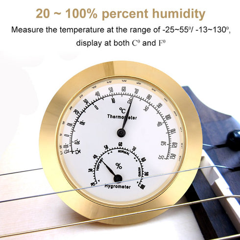 Guitar Violin Thermometer Hygrometer, Alloy Meter Temperature and Humidity Meter Thermometer for Violin Guitar Case Instrument Care (Gold)...