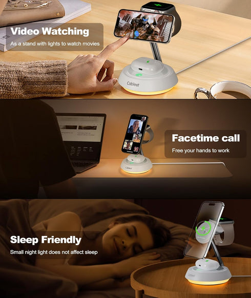 3 in 1 Wireless Charging Station with Light for Apple Devices, 15W Magnetic Wireless Charger Stand Fast Charging for iPhone 15 14 13 12, AirPods a...