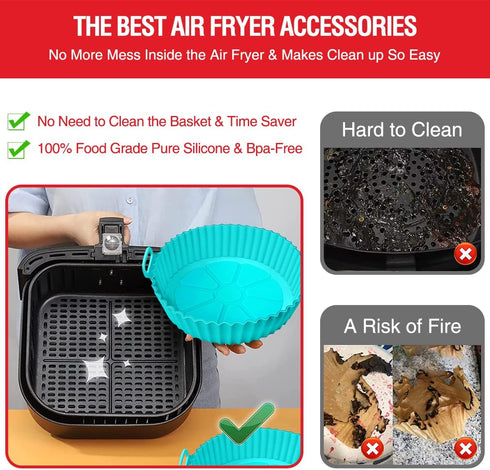 2 Pack Air Fryer Silicone Liners Pot for 3 to 5 QT, Basket Bowl, Replacement of Flammable Parchment Paper, Reusable Baking Tray Oven Accessories, ...