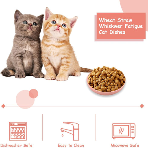 6-Pieces Whisker Fatigue Cat Bowl - 5.5 Inch Shallow Cat Food Dish Wide Cat Wet Feeding Bowls, PET Plate for Kittens and Short Legged Cat, Wheat S...