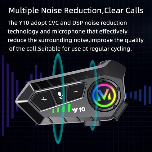 Y10 Motorcycle Helmet Bluetooth Headset with HiFi Stereo Sound,Noise Reduction,1000mAh Battery,Helmet Bluetooth Headset Speakers with RGB,IPX6 Wat...