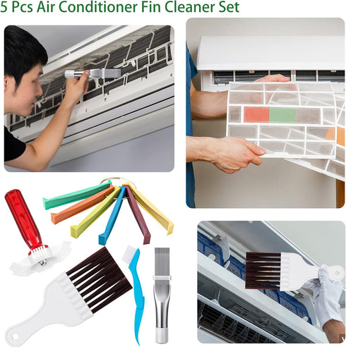 5 Pcs Air Conditioner Fin Cleaner Set 3 Different Ac Fin Comb Condenser Fin Straightener,2 Different Brush Condenser Ac Coil Cleaner Air Refrigera...