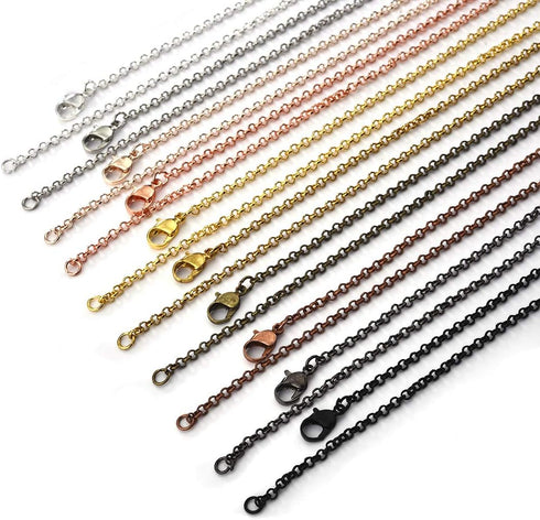 LANBEIDE 40 Packs 10 Colors Brass Necklace Chains 21 Inch Link Cable Chain Necklace with Lobster Clasps Bulk for Jewelry Making...