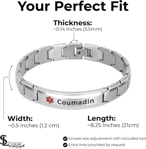 Smarter LifeStyle Elegant Medical ID Bracelet for Men - Surgical Grade Steel Medical Bracelet (Coumadin)...