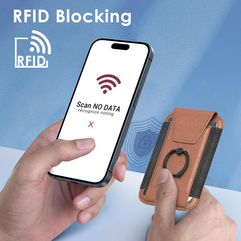 Magnetic Wallet Card Holder for iPhone 15/14/13/12 Series, 360°Rotation Finger Ring Kickstand, RFID Blocking, Store 7 Cards, Cell Phone Sleeves Ma...