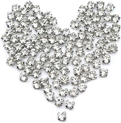 INSPIRELLE 5mm Clear White 864pcs Crystal Glass Sew on Silver Claw Rhinestones for Crafts Clothes Wedding Dress (6 gros)...