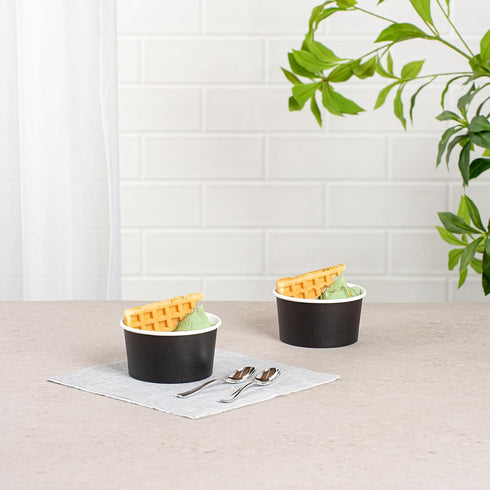Coppetta 8-Ounce Dessert Cups, 50 Disposable Ice Cream Cups - Lids Sold Separately, Sturdy, Black Paper Frozen Yogurt Bowls, For Hot And Cold Food...