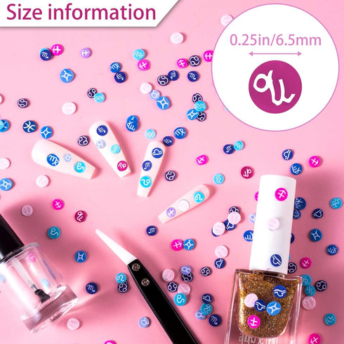 PAGOW Nail Art Handcraft 3D Charm Soft Polymer Clay Slices, Epoxy Resin Manicure Astrology Constellation Flake Design 12 Zodiac Signs Decor Fashio...