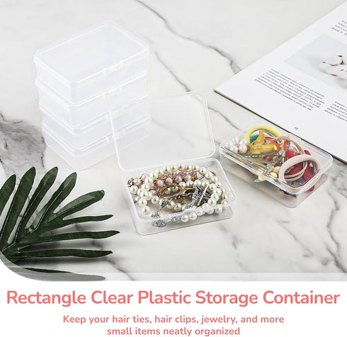 12PCS Hair Tie Organizer, Transparent Mini Storage Box, Rectangle Clear Plastic Storage Container, Portable Small Items Holder with Lid for Home, ...