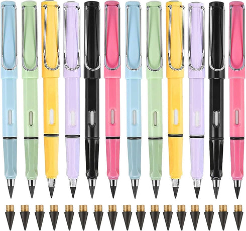 12 pcs Eternal Pencils Infinity Inkless Pen Unbreakable Pencils With 24PCS Replaceable Refills Technology Unlimited Writing Magic Pencil For Schoo...