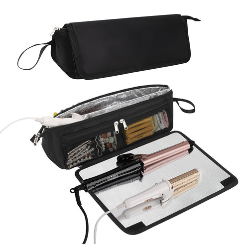 Ethereal 2-in-1 Hair Tools Travel Bag and Tinfoil Heat Resistant Mat for Flat Irons, Straighteners, Curling Iron, and Haircare Accessories, Hot Ha...
