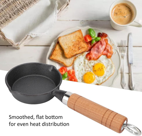 Fdit Frying Pan, 10CM Casting Iron Pan with Wood Handle Egg Frying Pan Skillet Mini Flat Bottomed Pancake Pan Cookware Kitchen Utensils...