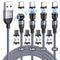Magnetic Charging Cable 4 Pack (3.3ft/6.6ft/6.6ft/10ft), 540 Degree Rotating Magnetic Phone Charger Cable, 3 in 1 Nylon Braided Magnetic USB Cable...