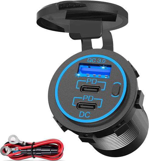 USB C Car Charger Socket – Newest 58W Lengthened RV USB Outlet 12V Socket Dual 20W PD3.0 USB-C and 18W QC3.0 Car USB Port with Button Power Switch...