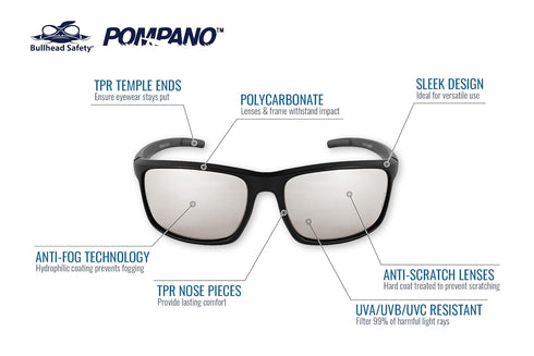 Bullhead Safety Eyewear BH2766AF Pompano, Matte Black Frame/Temple, Indoor/Outdoor Anti-Fog Lens, Black Tpr Nose Piece And Temple Ends...