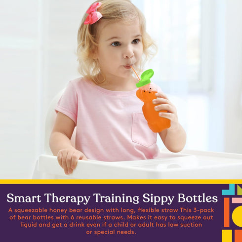 Special Supplies Honey Bear Straw Cup For Babies, 3-Pack Squeezable Therapy and Special Needs Assistive Drink Container, Spill Proof and Leak Resi...
