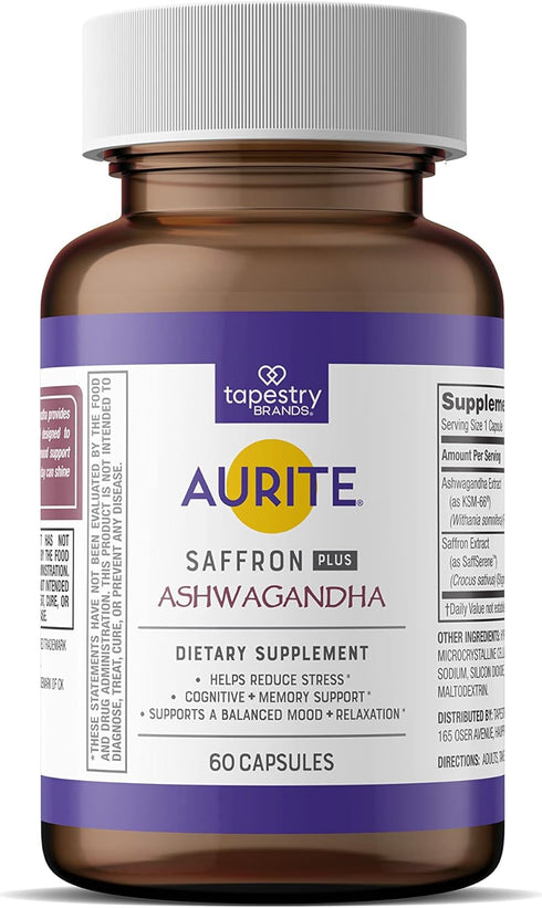 Saffron Ashwagandha Supplement | Stress Management, Mood Support, Long-Term Memory, for Women & Men. 60 Count, Vegetarian Friendly, Non-GMO, Glute...