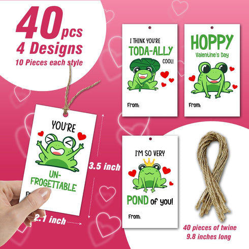 Valentine’s Day Gift Tags Cute Frog Theme DIY Present Wrap Hang Label with Twine Kids Hang Name Label Valentine's Day Anniversary Party Wrapping S...