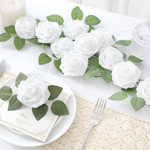DerBlue 60pcs Artificial Roses Flowers with stem and 10pcs Green Leaves Real Looking Fake Roses Artificial Foam Roses Decoration DIY for Wedding,A...