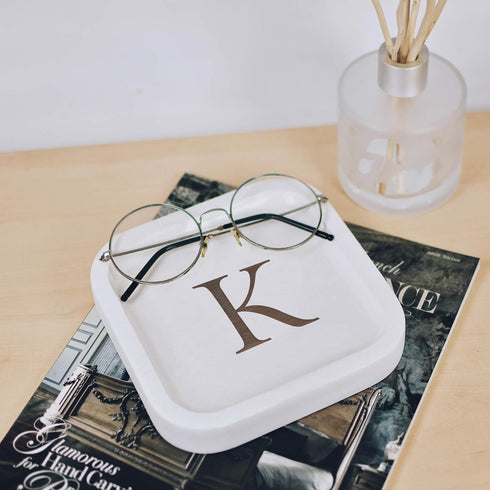 I'm Solid Wood Personalized Initial Letter Jewelry Display Tray Decorative Trinket Dish Gifts For Rings Earrings Necklaces Bracelet Watch Holder (...