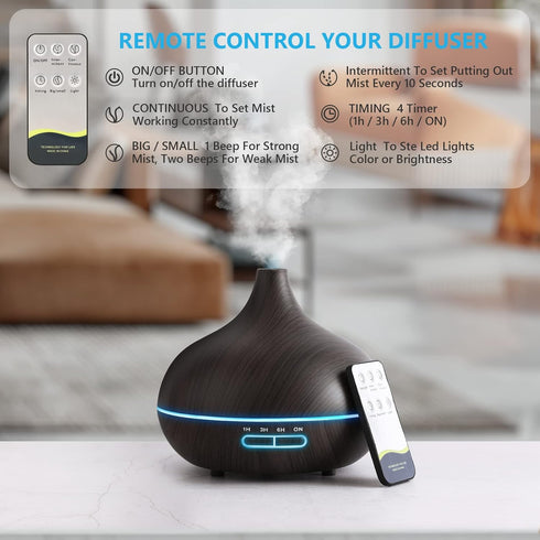 Diffusers for Essential Oils Large Room, 550ml Essential Oil Diffusers with Remote Control, Ultrasonic Oil Diffuser with Timer, 7 Colors Light for...