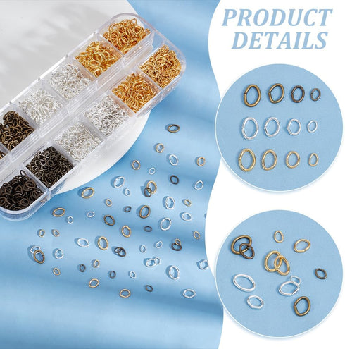 PH PandaHall 1860pcs 3 Colors Oval Jump Rings, 4x3mm 5x4mm 6.5x4.5mm 7x5mm Iron Open Rings Connectors Jewelry Findings for Earring Bracelet Neckla...