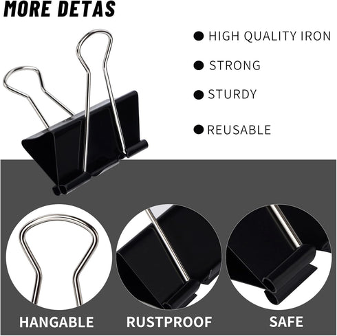 Medium Binder Clips and Paper Clips (24 Pcs) 1.25 Inch,Black Metal Medium Paper Clamps for Office, Home, School...