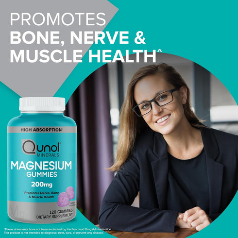 Qunol Magnesium Gummies for Adults, 200mg Magnesium Citrate Gummies, High Absorption Magnesium Supplement, Supports Nerve Health, Bone Health, Mus...